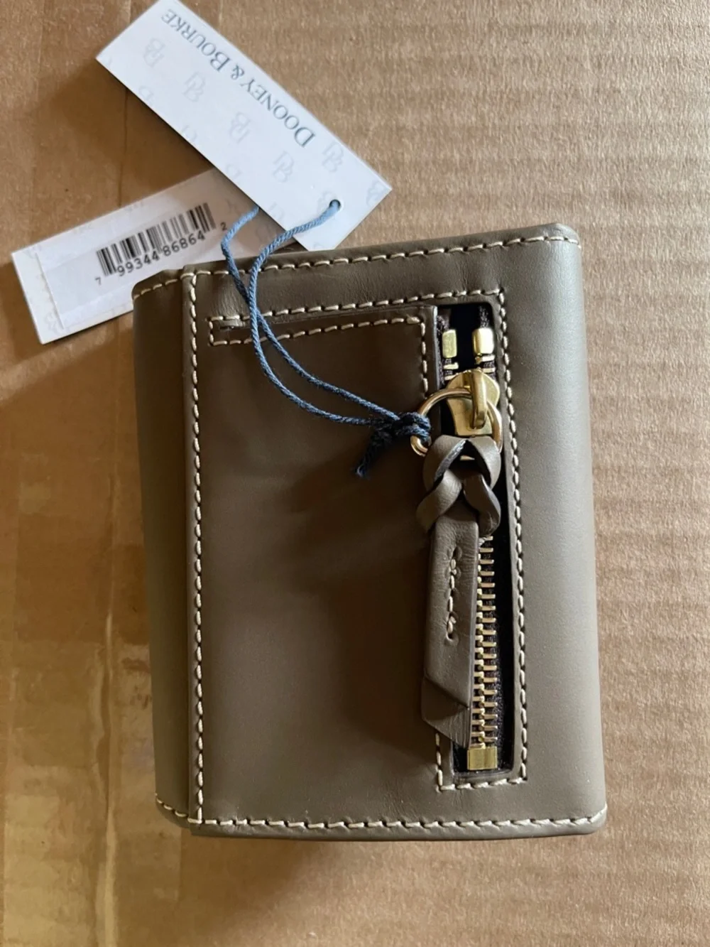 Dooney & Bourke Taupe Leather Trifold Card Case - Picture 2 of 4